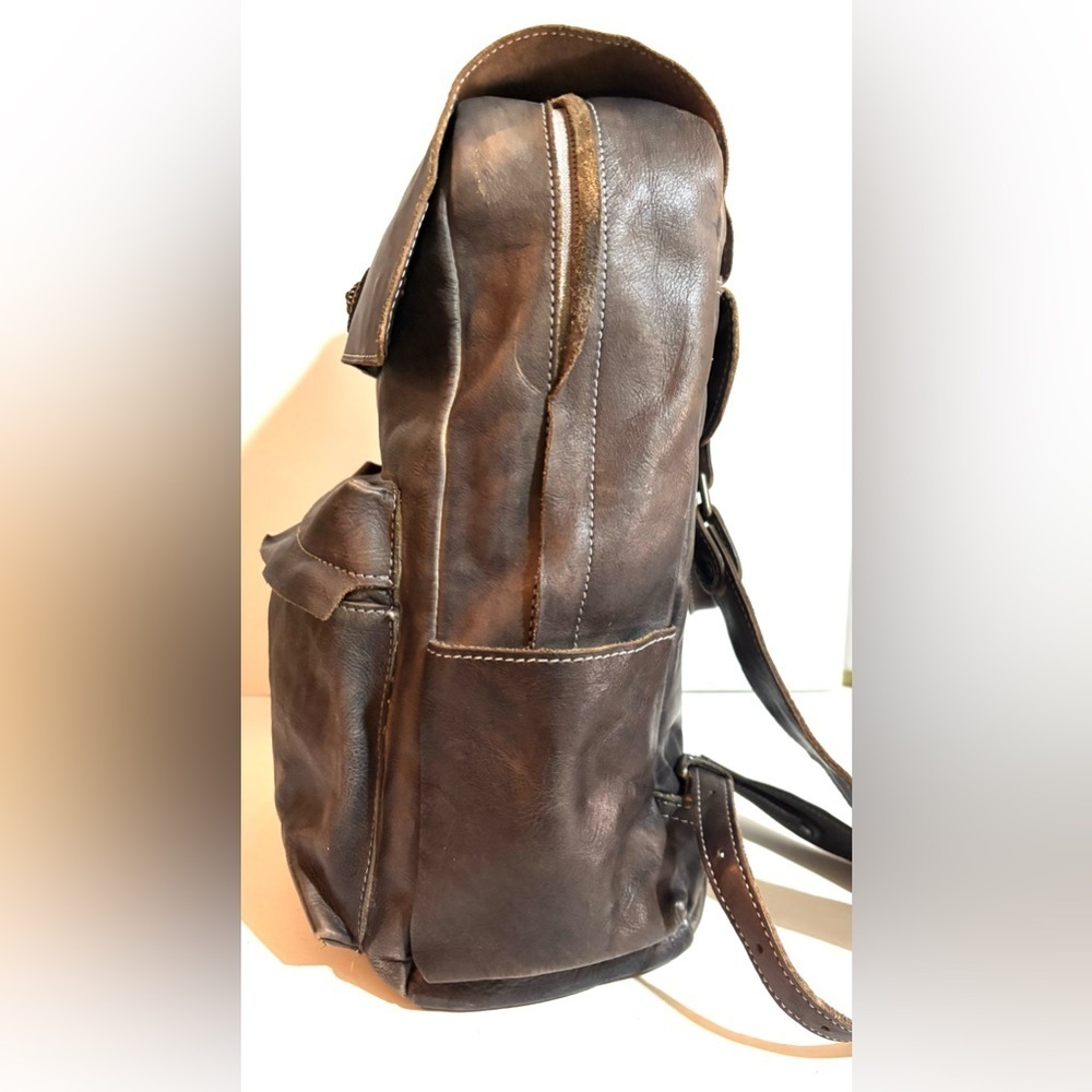 Handmade vintage unisex Classic gray Brown distressed Leather Backpack - Picture 5 of 10